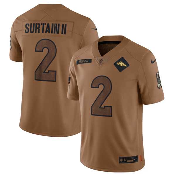 Men%27s Denver Broncos #2 Patrick Surtain II 2023 Brown Salute To Service Limited Football Stitched Jersey Dyin->denver broncos->NFL Jersey